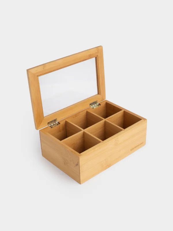 Коробка для чая, 24х16 см, 6 отд, бамбук, прямоугольная, Bamboo, image-4