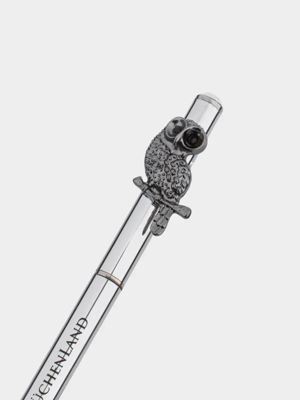 Ручка шариковая, 14 см, с фигуркой, сталь, черно-серебристая, Сова, Draw figure, image-2