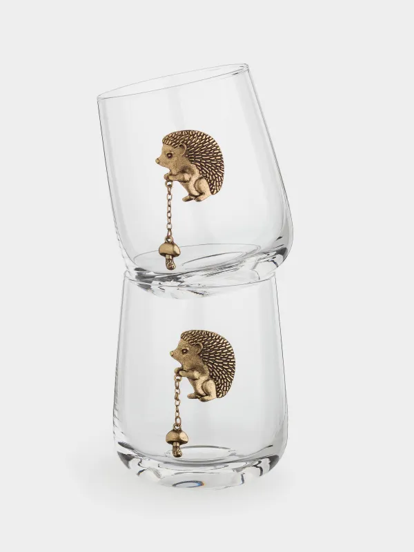 Стакан, 9 см, 430 мл, 2 шт, стекло/металл, Золотистый ежик, Lux elements, image-0