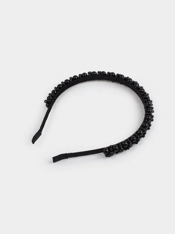 Ободок для волос, 13х16 см, пластик/металл, черный, Бусины, Hairstyle, image-1