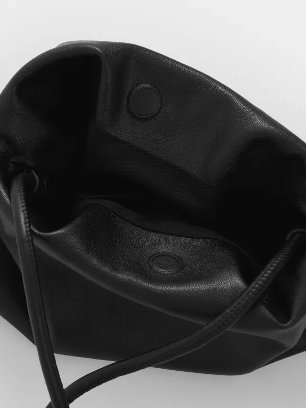 Сумка женская, 33х22 см, с ремешком, на завязках, полиуретан, черная, Force, image-4