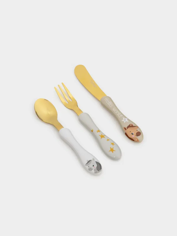 Столовые приборы, детские, 1 перс, 3 пр, сталь/пластик, Лошадки и звезды, Pony stars, image-1