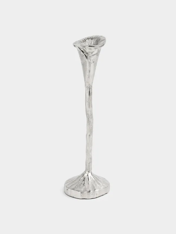 Подсвечник, 27 см, для тонкой свечи, на ножке, металл, серебристый, Калла, Fantastic, image-0