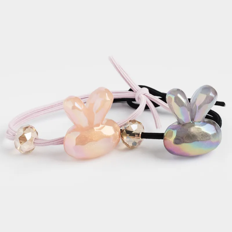 Резинка для волос, 6 см, 2 шт, детская, акрил, розовая/черная, Зайки, Gracile, image-3