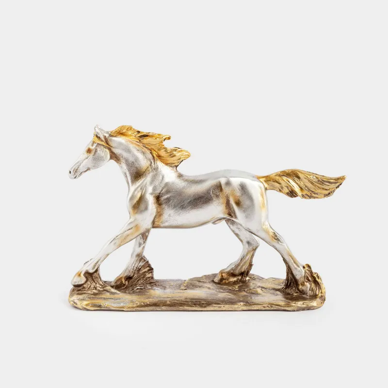 Статуэтка, 18x12 см, полирезин, серебристо-золотистая, Лошадь, Horse gold