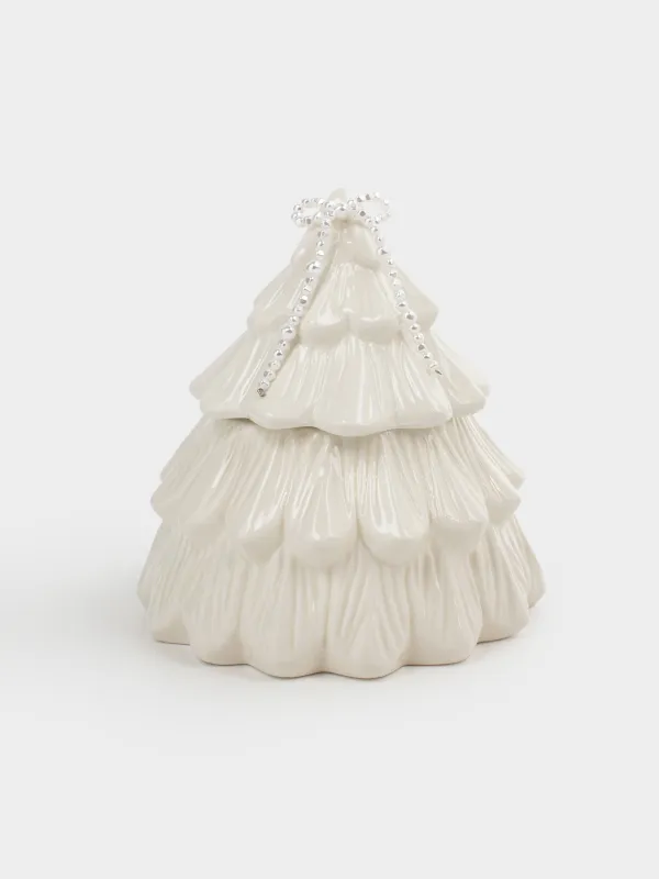 Емкость для хранения, 15х16 см, 660 мл, керамика/бисер, молочная, Ель с бантом, Pearl Antarctica, image-0