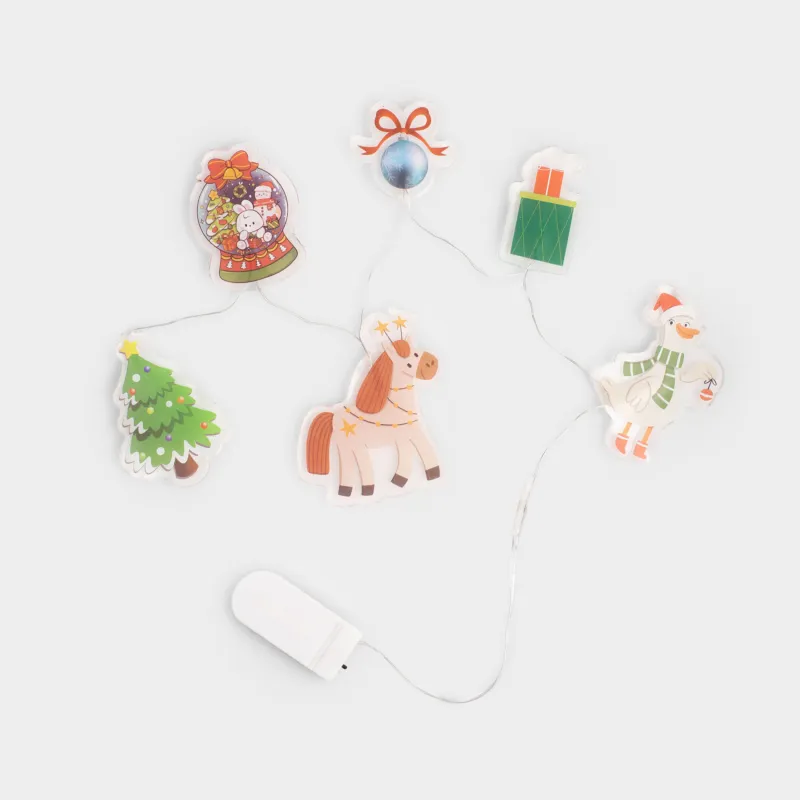 Набор наклеек, 14х30 см, 6 шт, с подсветкой, многоразовые, термопластик, Лошадка, Christmas decal