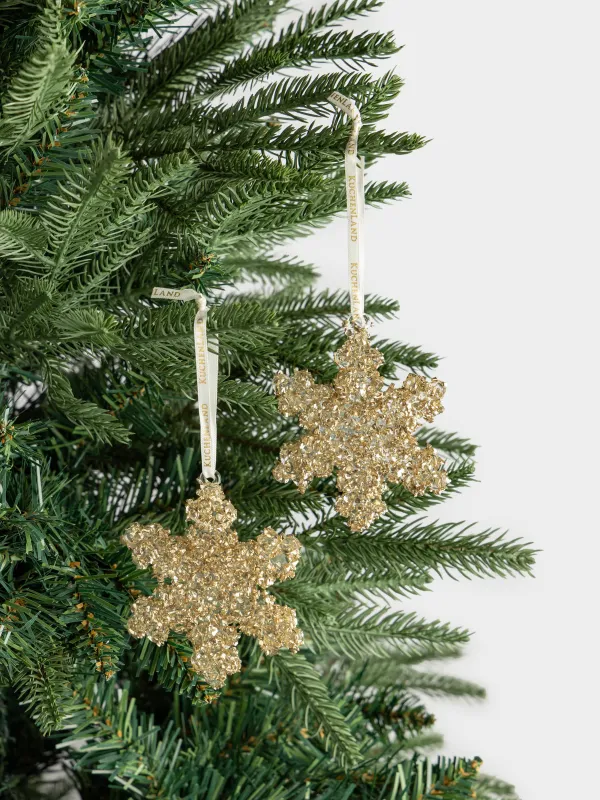 Игрушка елочная, 8 см, 2 шт, стекло, с блестками, золотистая, Снежинка, Figure sparkle, image-2