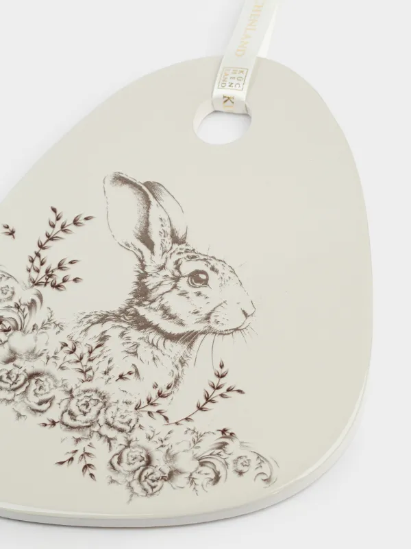 Подставка под горячее, 15x20 см, керамика/пробка, бежевая, Кролик в цветах, Rustic Easter, image-1