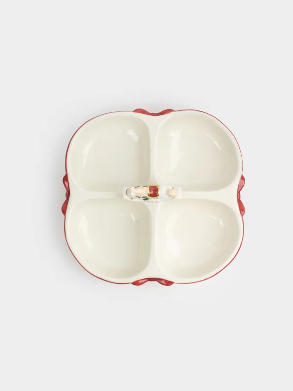 Менажница, с декором, 22х11 см, 4 отд, керамика, бело-красная, Лошадка-качалка, Christmas miracle classic, image-3