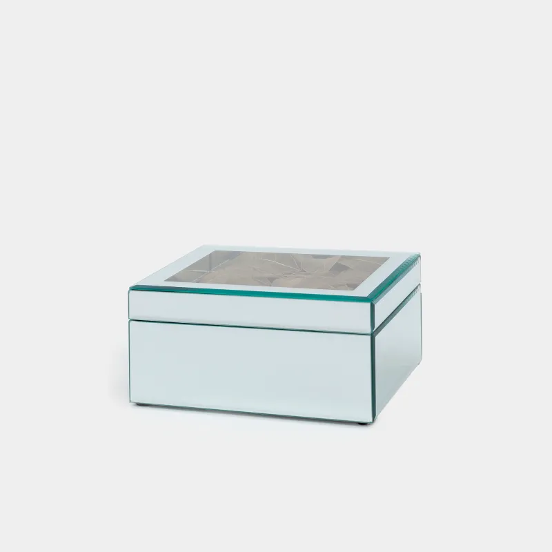 Шкатулка для украшений, 20х14 см, стекло, зеркальная, Золотистые листья, Glossy