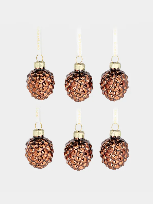 Игрушка елочная, 4 см, 6 шт, стекло, бронзовая, Шишка, Figure sparkle, image-0