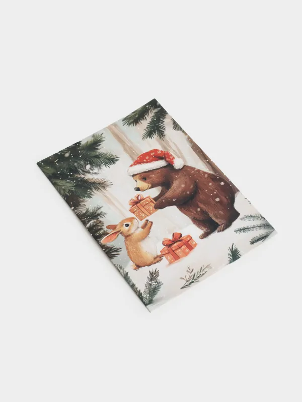 Открытка подарочная, 12х17 см, бумага, Мишка и заяц, Friends forest, image-2