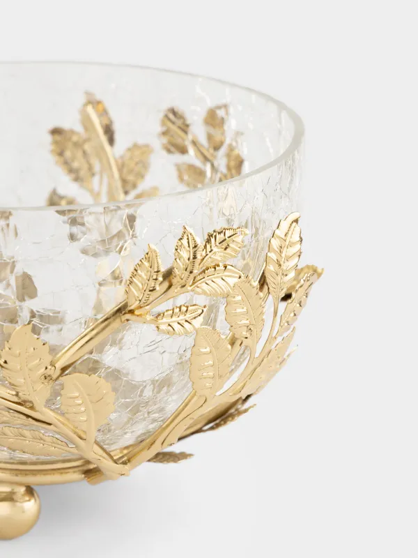 Блюдо глубокое, 16х8 см, на подставке, Листья, Fantastic gold, image-3