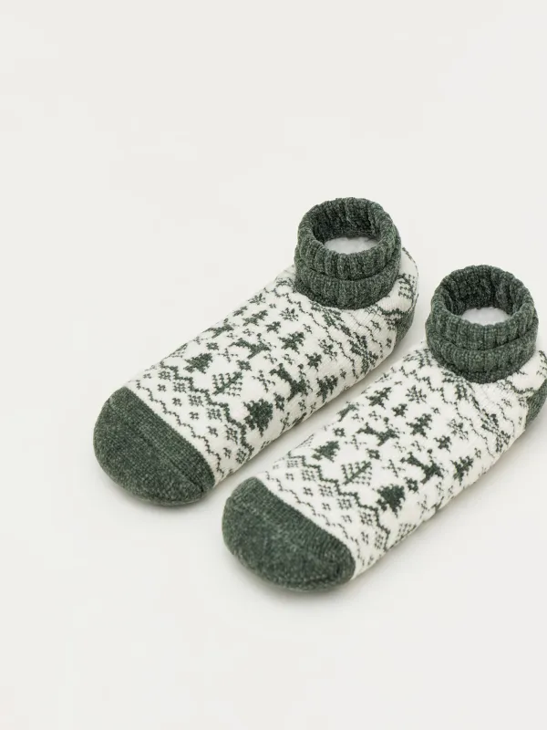 Носки домашние, бело-зеленые, Hot winter, image-3