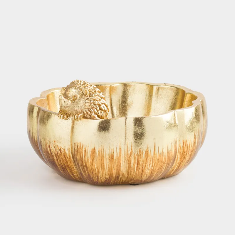 Конфетница, 21х12 см, полирезин, золотистая, Ежик на тыкве, Golden forest