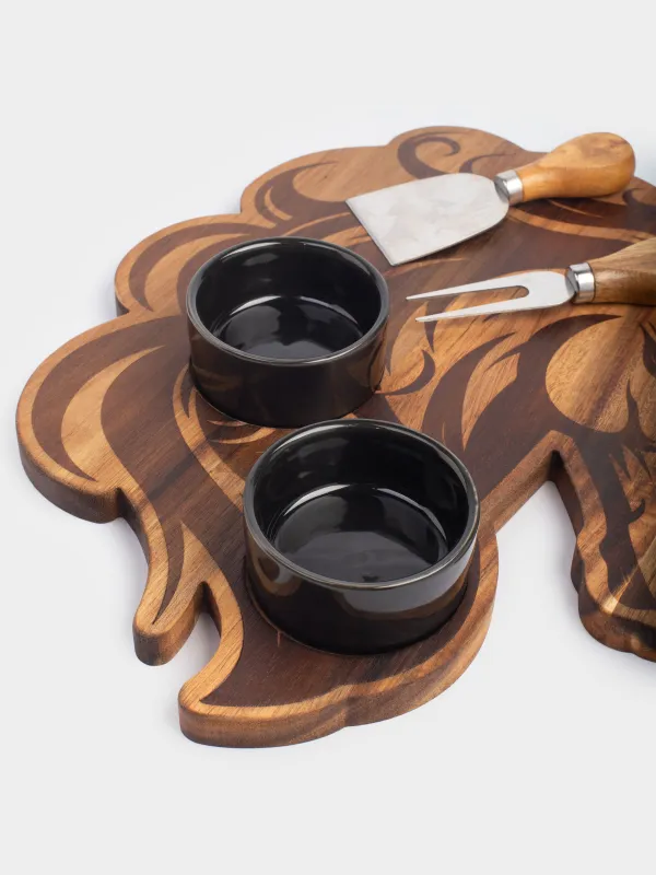 Набор для сыра, 5 пр, доска-блюдо/пиала, сталь/керамика/дерево, Лошадь, Noble tree, image-1