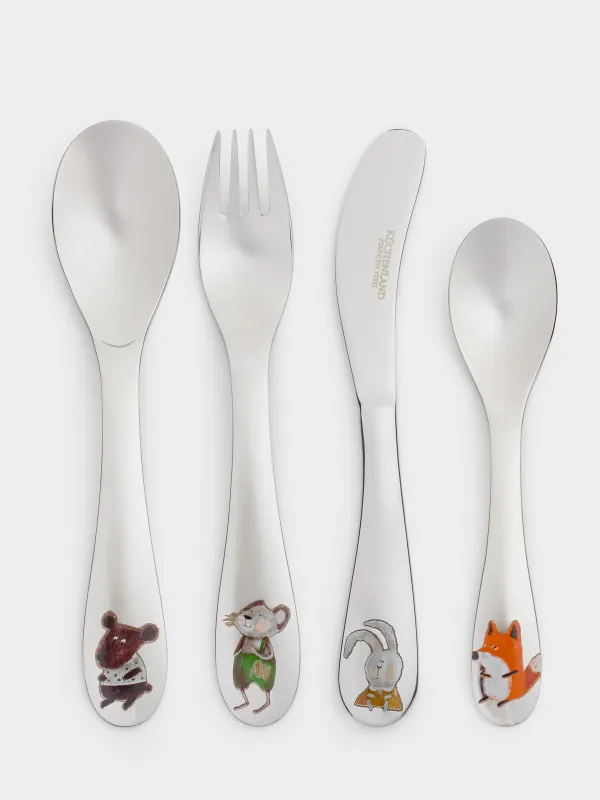 Столовые приборы, детские, 1 перс, 4 пр, сталь, Лесные животные, Little pet, image-3