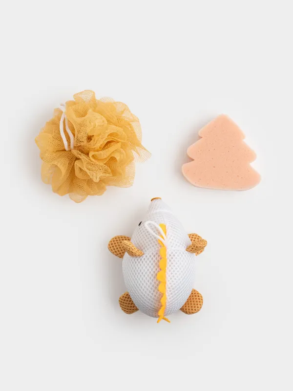 Набор для душа, 3 пр, детский, в косметичке, полиэстер, бежевый, Ежик, Friend spa, image-2