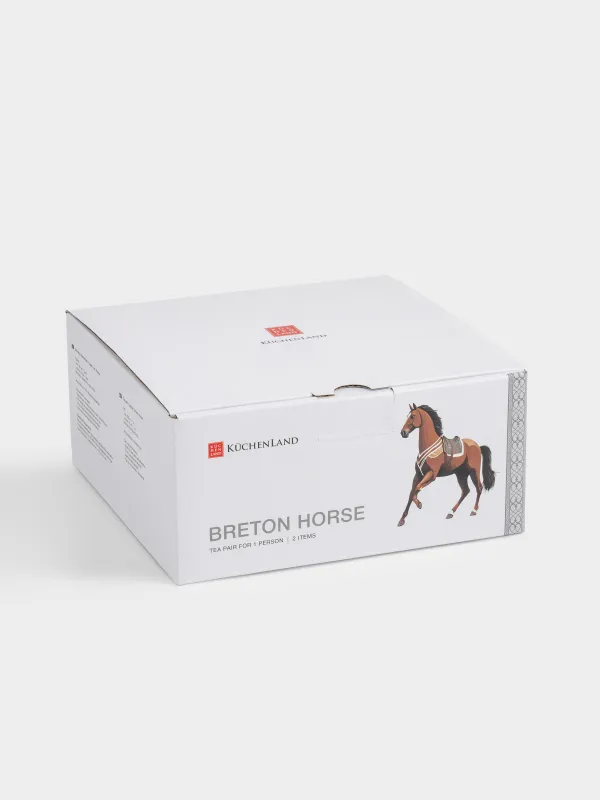 Пара чайная, 1 перс, 2 пр, 290 мл, фарфор F, бело-бордовая, с серебристым кантом, Лошадь, Breton horse, image-6