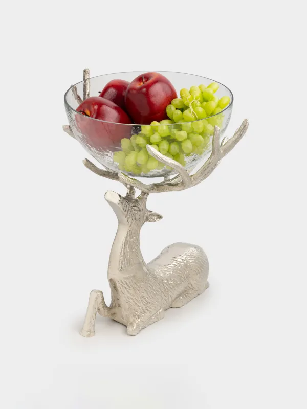 Ваза для фруктов, 26x38 см, на ножке, стекло/металл, серебристая, Олень, Arctic deer, image-8