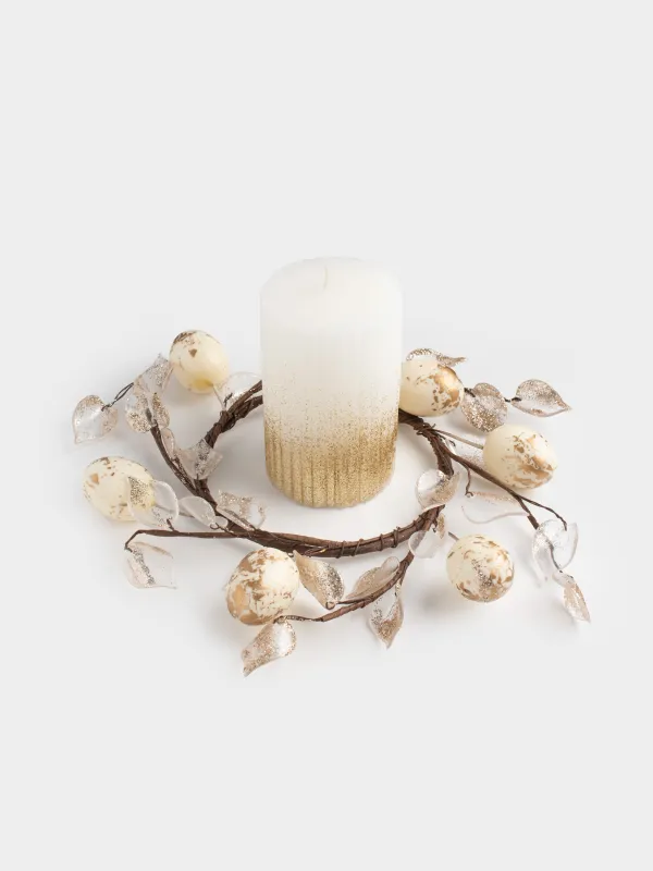 Венок декоративный, 12/18 см, пластик/пенопласт, Золотистые листья и яйца, Rustic Easter decor, image-5