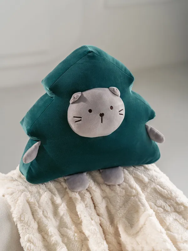 Подушка декоративная, 35х35 см, спандекс, зеленая, Кот в елке, Cat, image-5