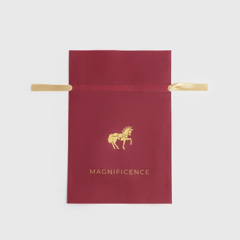Мешок подарочный, 20х30 см, с завязками, полипропилен, бордовый, Золотистая лошадь, Ardent horse