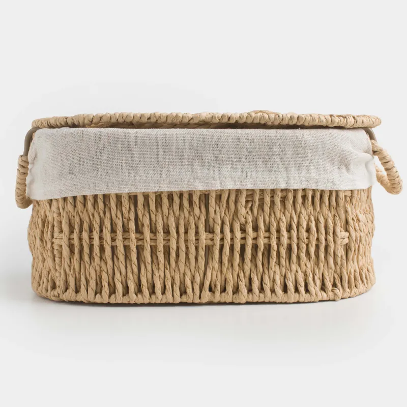 Корзина для хранения, 27x17x13 см, плетеная, с ручками, с крышкой, целлюлоза, овальная, Braided, image-1