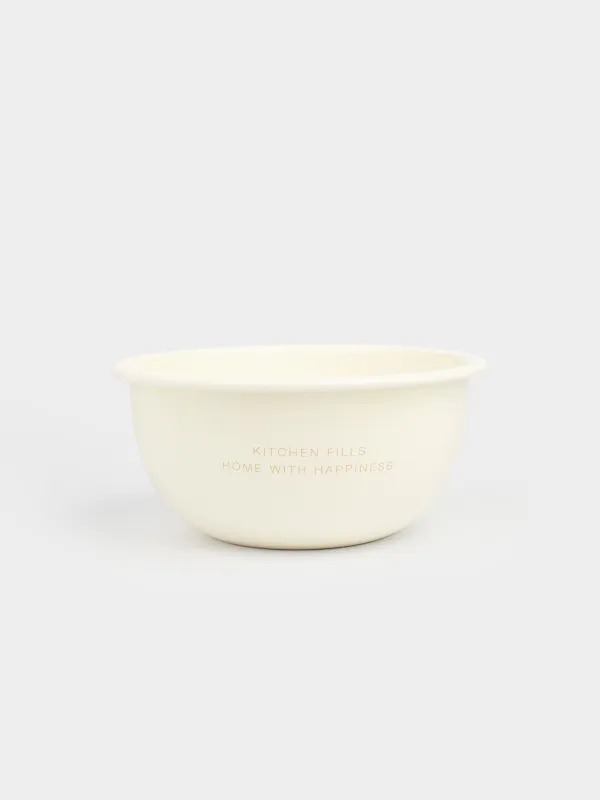 Миска, 2,4 л, металл эмалированный, молочная, с золотистым кантом, Домик, Enamel