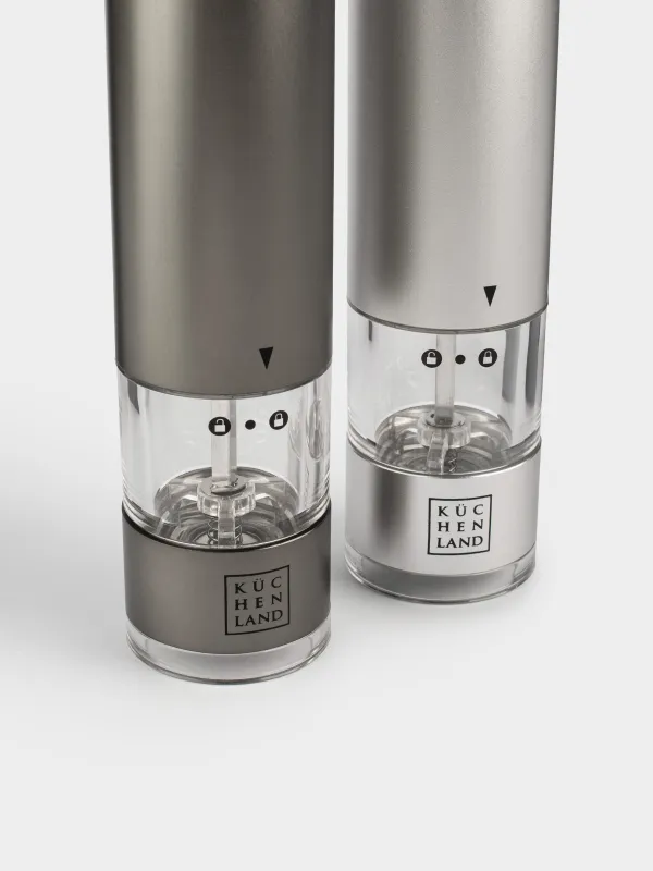 Мельница для специй, 22 см, 2 шт, электрическая, металл/пластик, LED W, серая, Piquant, image-2