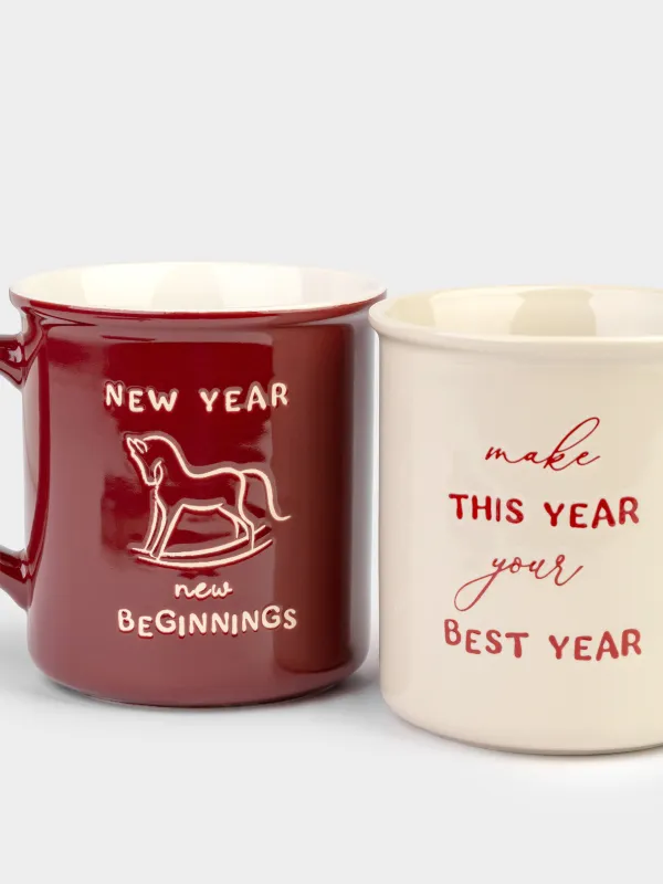 Кружка, 430 мл, 2 шт, фарфор N, бежевая/бордовая, Новогодний микс, Great day, image-5