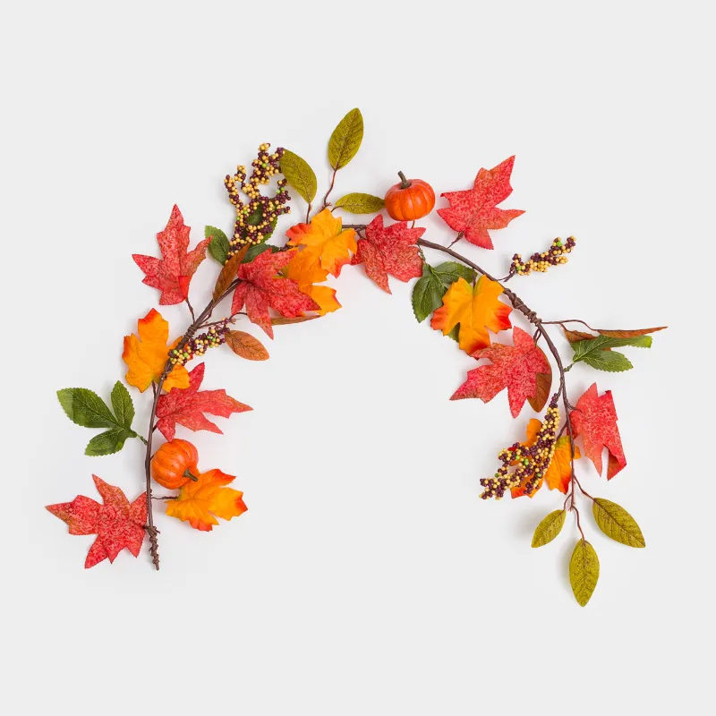 Ветка-гирлянда декоративная, 1,1 м, пенопласт/пластик, Тыквы и листья, Forest symphony decor