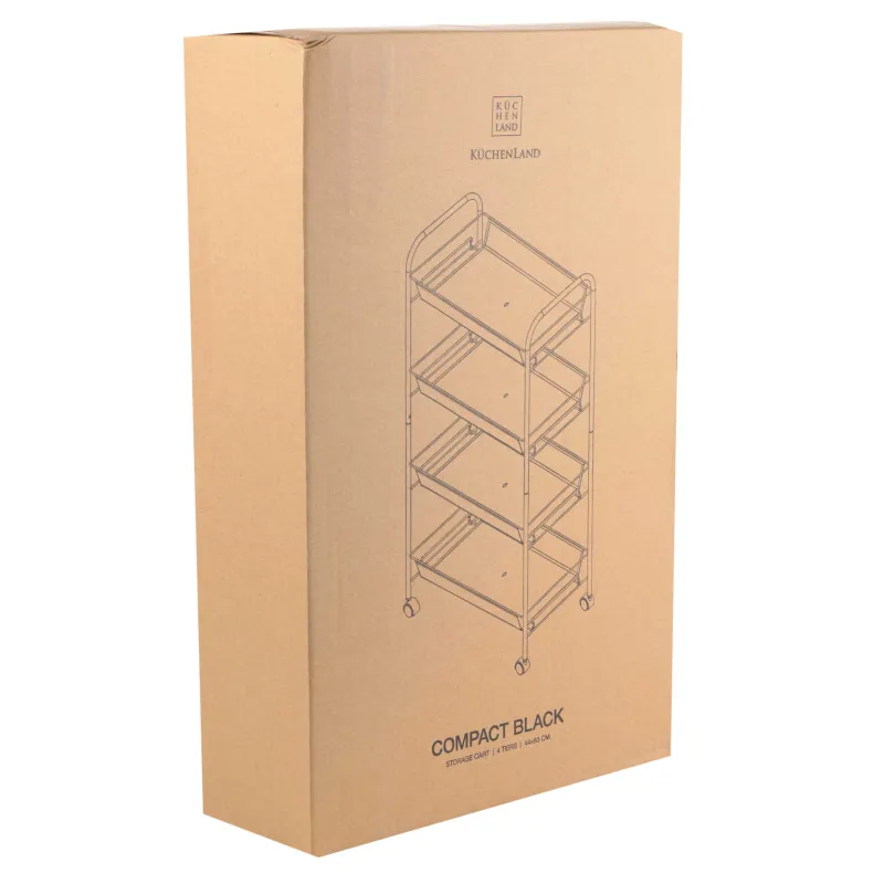 Этажерка, 4-х ярусная, 44х26х83 см, на колесах, металл, черная, Compact black, image-5