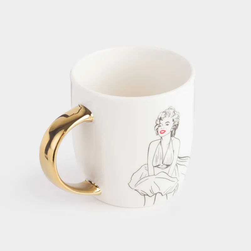 Кружка, 350 мл, фарфор N, бело-золотистая, Мэрилин Монро, Girls, image-1