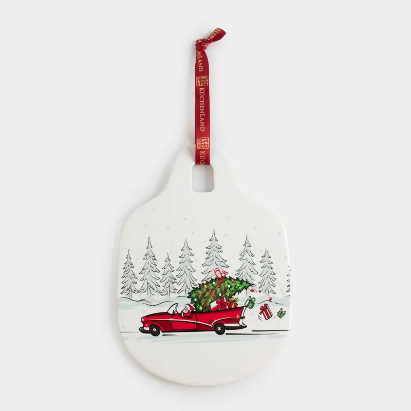 Подставка под горячее, 15x20 см, с ручкой, керамика/пробка, молочная, Красная машина, Red car