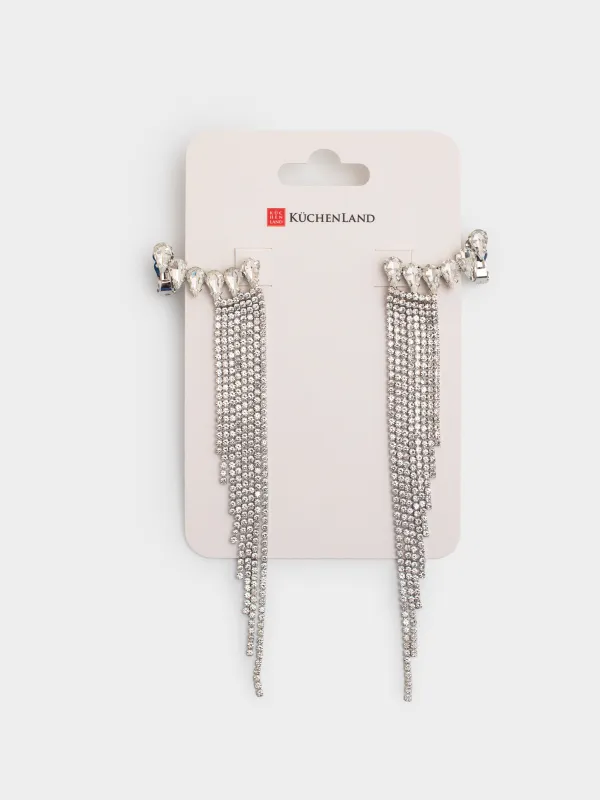 Серьги-пусеты, 14 см, 2 шт, металл/стразы, серебристые, Кристаллы, Jewelry crystal, image-6