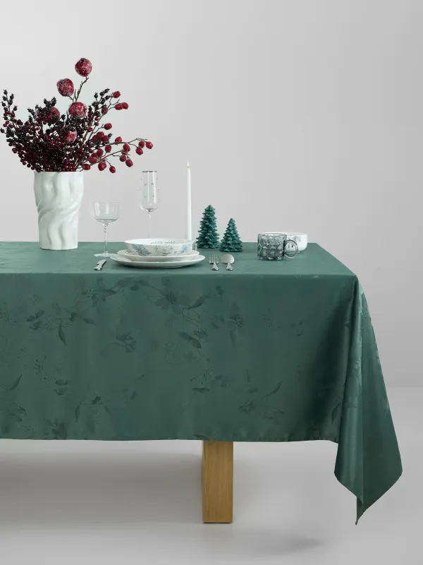 Скатерть, 170х250 см, жаккард, полиэстер, зеленая, Цветы, Flora green, image-0