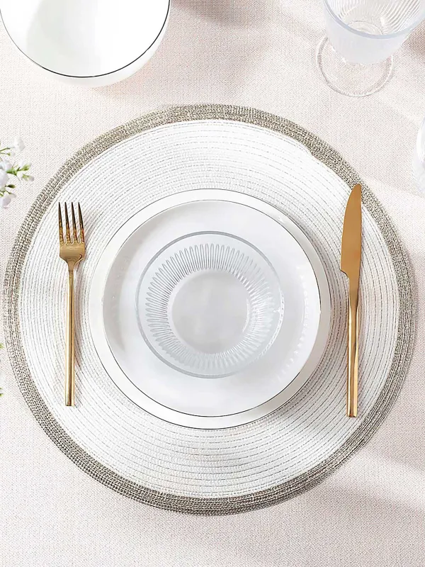 Салфетка под приборы, 38 см, полиэстер, круглая, белая, Золотистая кайма, Rotary rim, image-3