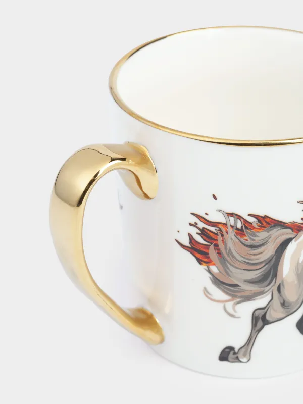 Кружка, 500 мл, фарфор N, бело-золотистая, Огненный конь, Fiery horse, image-2