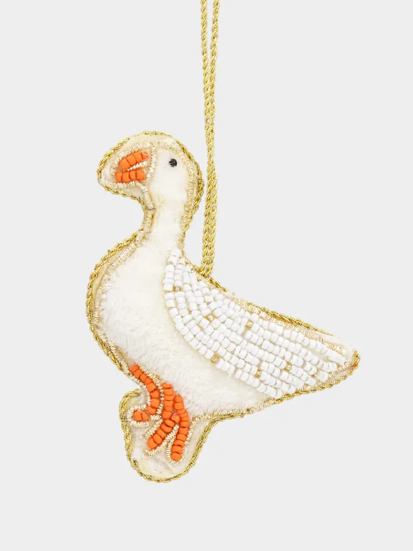 Игрушка елочная, 10 см, бисер/полифилл, бело-оранжевая, Гусь, Beads figure, image-0