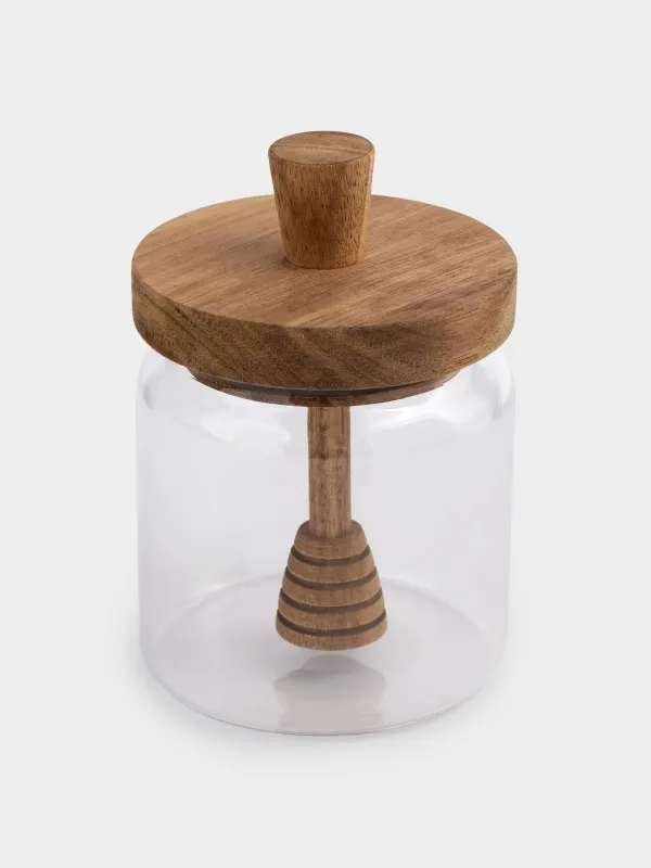 Банка для меда, 400 мл, с ложкой, стекло Б/дерево, Noble tree, image-1