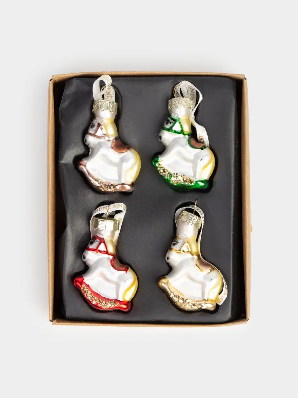 Набор елочных игрушек, 4 см, 4 шт, стекло, с блестками, Лошадки, Figure christmas, image-4