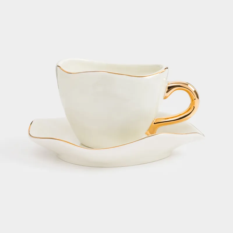 Пара чайная, 1 перс, 2 пр, 280 мл, фарфор P, с золотистым кантом, Волнистый край, Wavy gold