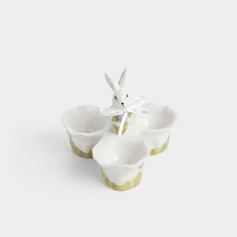 Блюдо пасхальное, 13х10 см, 3 отд, керамика D, серое, Кролик с цветами, Easter