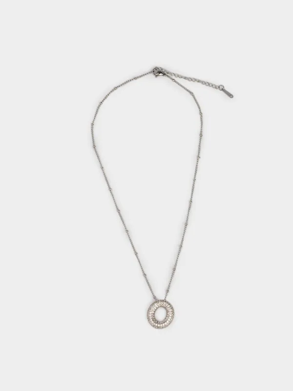 Цепочка, 49 см, с подвеской, металл/стразы, серебристая, Кольцо, Jewelry, image-0