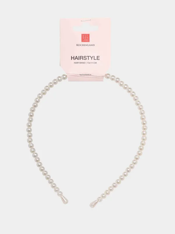 Ободок для волос, 13х14 см, пластик/металл, белый, Бусины, Hairstyle, image-1
