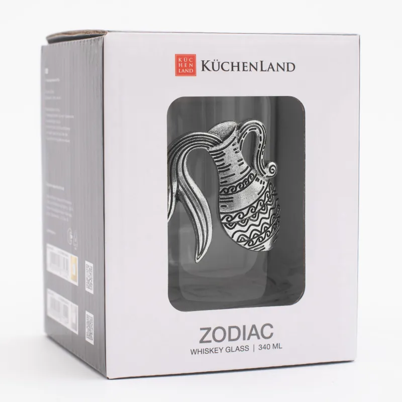 Стакан для виски, 10 см, 340 мл, стекло/металл, серебристый, Водолей, Zodiac, image-4