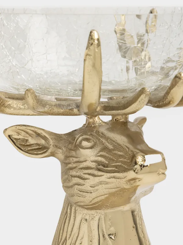 Ваза для фруктов, 27x26 см, на ножке, стекло/металл, золотистая, Олень, Arctic deer, image-3