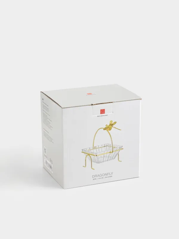 Пиала, 12х12х5 см, 250 мл, на подставке, стекло/металл, золотистая, Стрекоза, Dragonfly, image-5